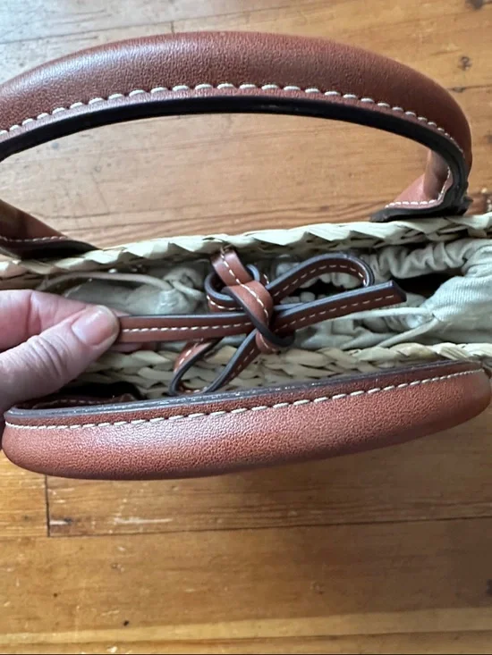 Mango Straw Tote/ Crossbody with Brown Trim - Picture 2 of 7